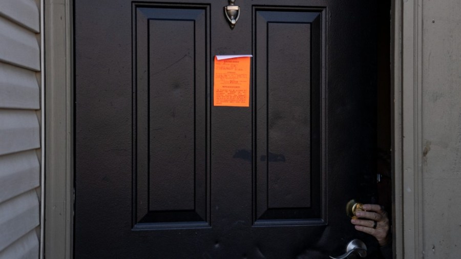 An eviction notice on a door