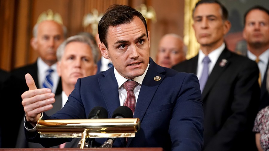 Rep. Mike Gallagher (R-Wis.) addresses reporters during a press conference on Tuesday, August 31, 2021 to discuss holding the Biden administration accountable for the withdrawal from Afghanistan.