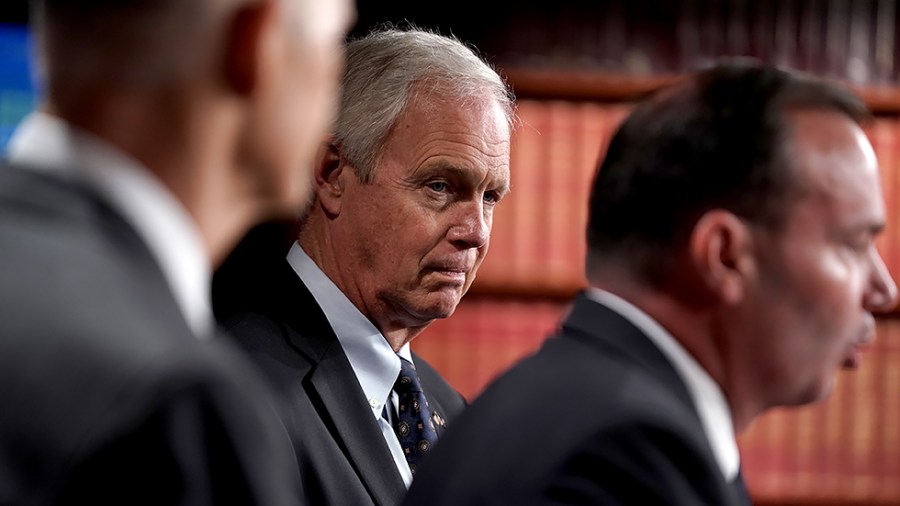 Sen. Ron Johnson (R-Wis.) is seen during a press conference on Monday, August 9, 2021 to discuss the Democrats’ FY 2022 budget resolution and ten year outlook.