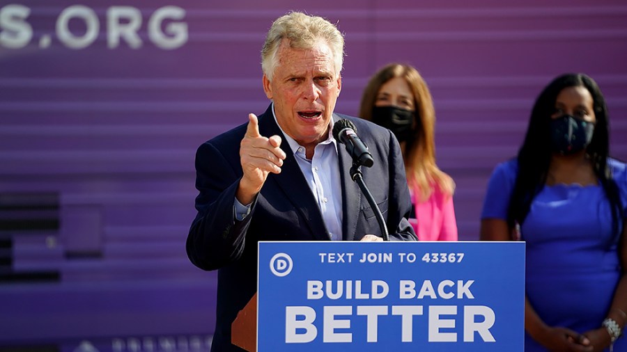 Virginia Democratic gubernatorial candidate Terry McAuliffe addresses supporters at the first stop of the ‘DNC Build Back Better Bus Tour’ at Port City Brewing in Alexandria, Va., on Thursday, August 12, 2021.