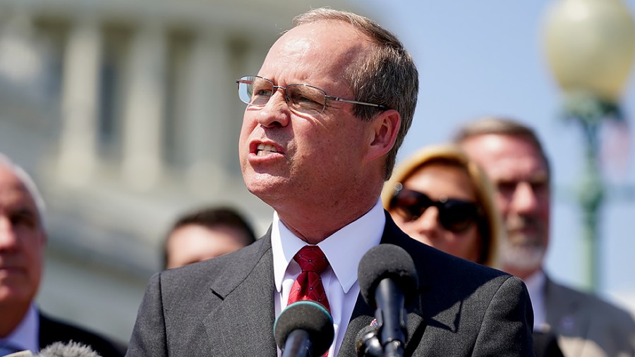 Rep. Greg Murphy (R-N.C.) addresses reporters during a press conference with members of the Republican Study Committee on Tuesday, August 24, 2021 to discuss their issues against the Democrat’s $3.5 trillion budget.