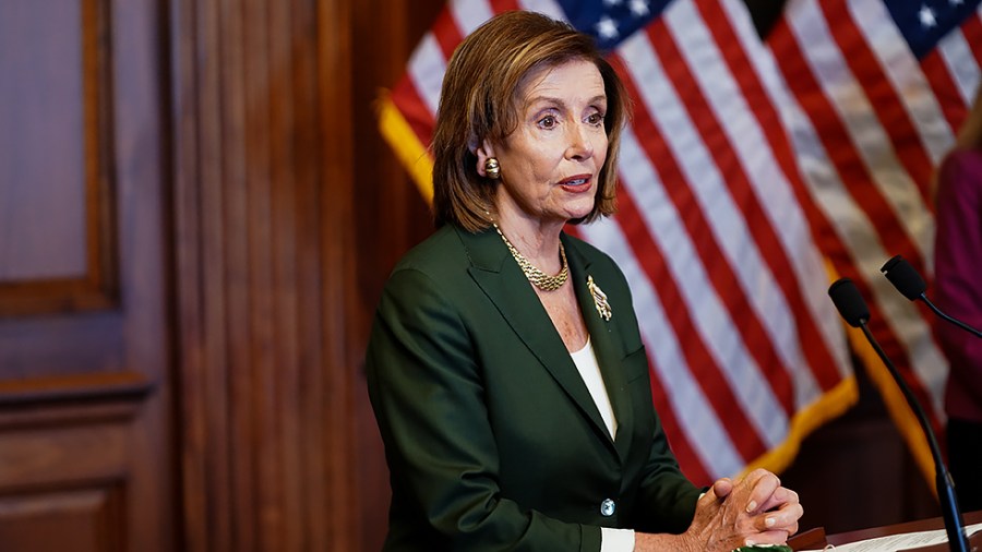 Speaker Nancy Pelosi (D-Calif.) makes a statement during an enrollment ceremony on Wednesday, August 4, 2021 for H.R. 3325 which gives a Congressional Gold Medals to the U.S. Capitol Police for their service on Jan. 6 attack on the Capitol.