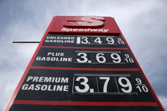 Gas prices are displayed at a Speedway gas station