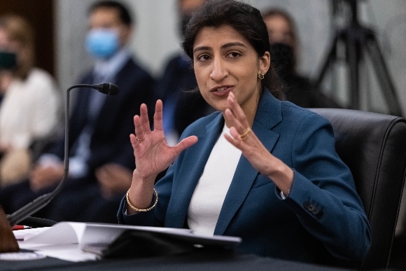  FTC Commissioner nominee Lina M. Khan testifies during a Senate Commerce, Science, and Transportation Committee nomination hearing