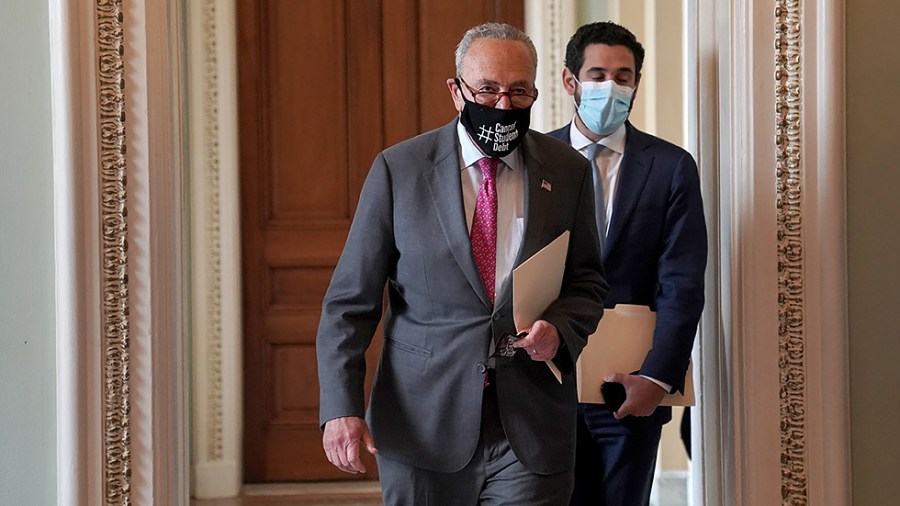 Majority Leader Charles Schumer (D-N.Y.) arrives for a press conference after the weekly policy luncheon on Tuesday, August 3, 2021.