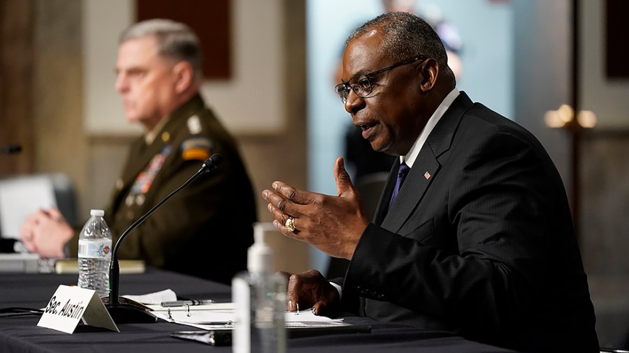 Defense Secretary Lloyd Austin speaks during a Senate Armed Services Committee hearing on the conclusion of military operations in Afghanistan and plans for future counterterrorism operations, Tuesday, Sept. 28, 2021.