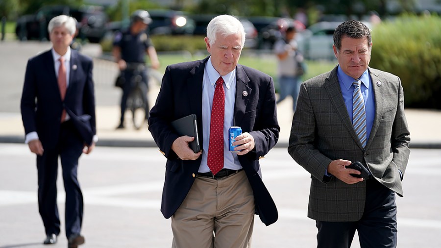 Rep. Mo Brooks (R-Ala.) arrives to the Capitol for a series of twenty votes regarding the National Defense Authorization Act on Thursday, September 23, 2021.