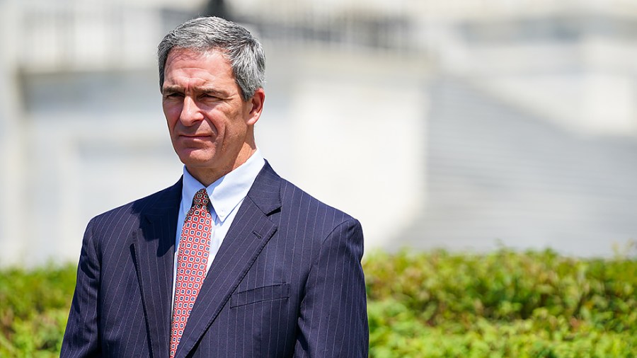 Attorney Ken Cuccinelli is seen during a press conference on Monday, June 14, 2021 to discuss a new lawsuit regarding H.R. 73 which imposes fines for members who do not pass through magnetometers at the House Chamber doors and the way fines are issued.