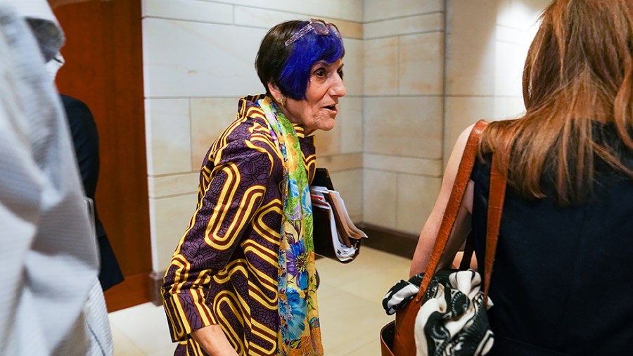 Rep. Rosa DeLauro (D-Conn.) speaks to reporters after a closed-door House Democratic caucus meeting on Tuesday, June 15, 2021.