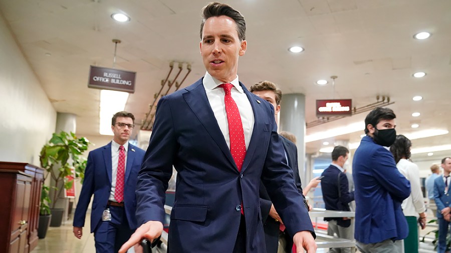 Sen. Josh Hawley (R-Mo.) arrives to the Capitol for a vote on Tuesday, July 27, 2021.