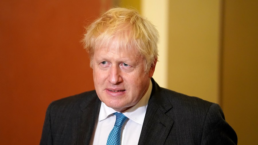 British Prime Minister Boris Johnson is seen during a photo op with Speaker Nancy Pelosi (D-Calif.) during his visit to the U.S. Capitol in Washington, D.C., on Wednesday, September 22, 2021.