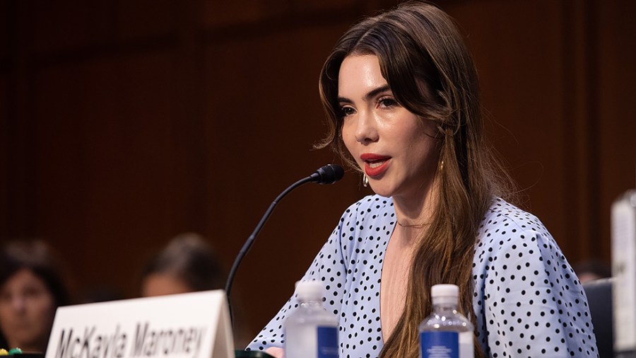 U.S. Olympic gymnast McKayla Maroney testifies during a Senate Judiciary hearing about the Inspector General's report on the FBI handling of the Larry Nassar investigation of sexual abuse of Olympic gymnasts on Wednesday, September 15, 2021.