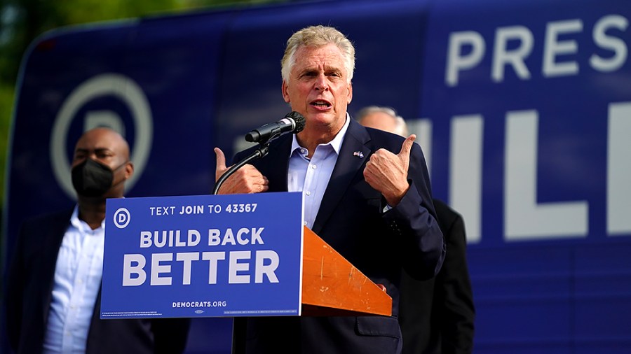 Virginia Democratic gubernatorial candidate Terry McAuliffe addresses supporters at the first stop of the ‘DNC Build Back Better Bus Tour’ at Port City Brewing in Alexandria, Va., on Thursday, August 12, 2021.