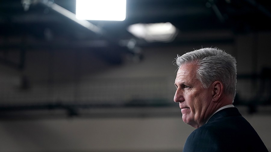 Minority Leader Kevin McCarthy (R-Calif.) listens to a question during his weekly press conference on Thursday, September 23, 2021.