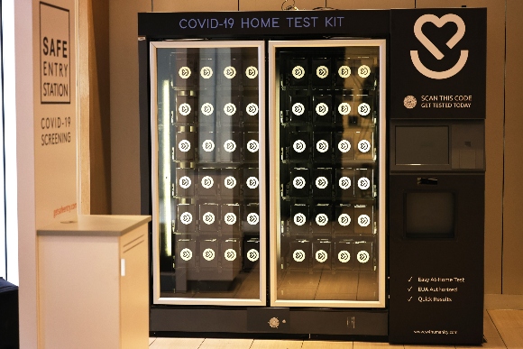 A Wellness 4 Humanity COVID-19 at-home test kit vending machine