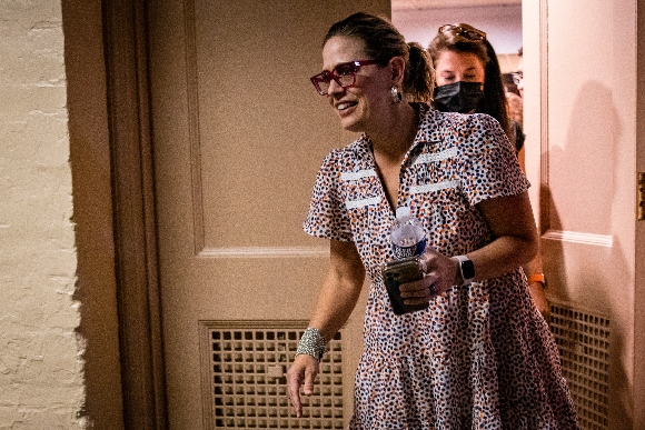 U.S. Sen. Krysten Sinema (D-AZ) leaves a meeting