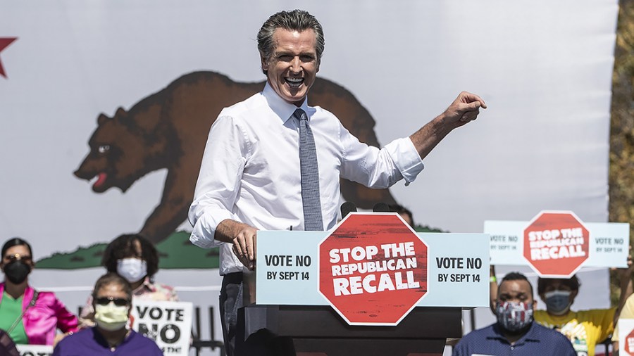 California Governor Gavin Newsom (D) speaks at a ‘Vote No on Recall' rally at the IBEW-NECA Joint Apprenticeship Training Center in San Leandro, Calif., on Wednesday, September 8, 2021.