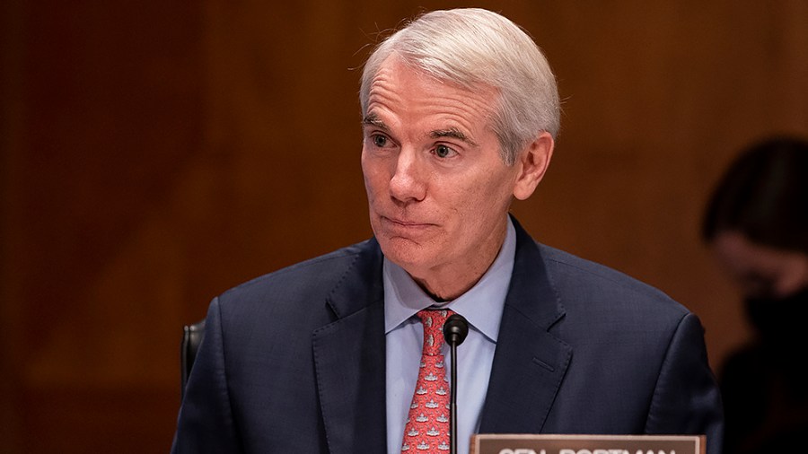 Sen. Rob Portman (R-Ohio) is seen during a Senate Homeland Security & Governmental Affairs Committee hearing to discuss security threats 20 years after the 9/11 terrorist attacks on Tuesday, September 21, 2021.