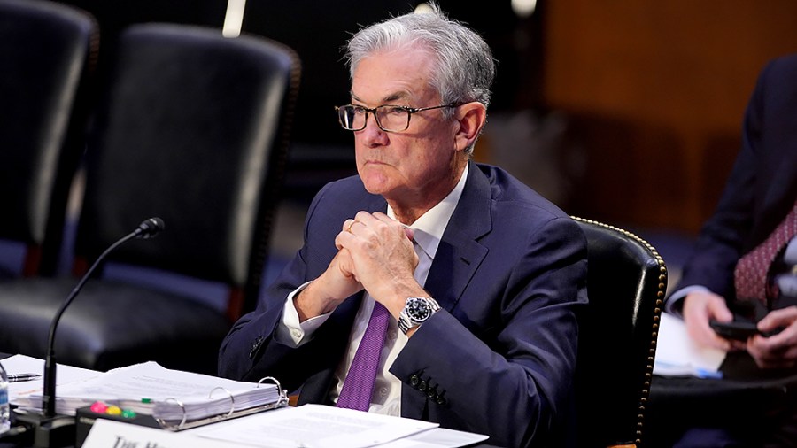 Federal Reserve Chairman Jerome Powell is seen during a Senate Banking, Housing, and Urban Affairs Committee hearing to discuss oversight of the CARES Act within the Federal Reserve and Department of Treasury on Tuesday, September 28, 2021.