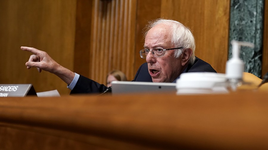 Senate Budget Committee Chairman Bernie Sanders (I-Vt.) gives an opening statement during a hearing to discuss President Biden's budget request for FY 2022 on Tuesday, June 8, 2020 at the U.S. Capitol in Washington, D.C.