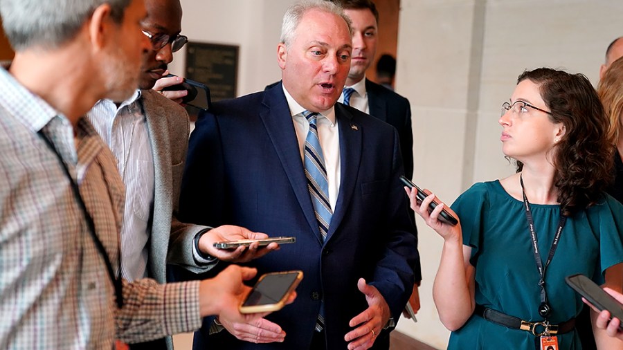 House Minority Whip Steve Scalise (R-La.) speaks to reporters after a closed-door House Republican conference meeting on Tuesday, July 20, 2021.