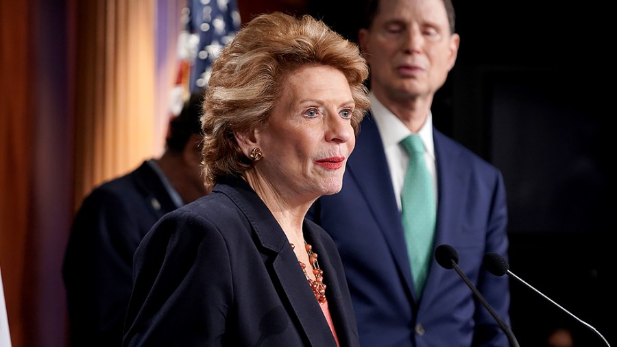 Sen. Debbie Stabenow (D-Mich.) addresses reporters during a press conference on Thursday, July 15, 2021 to discuss the Child Tax Credit payments being sent out.