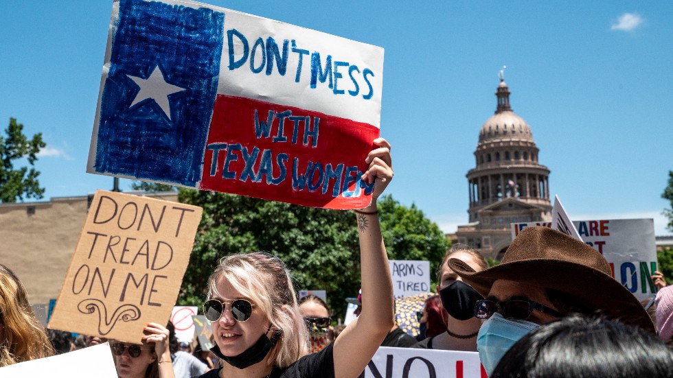 Protesters rally in Austin against Texas's restrictive abortion law in May 2021