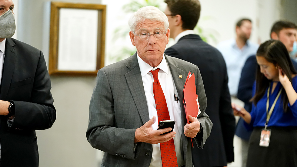 Sen. Roger Wicker (R-Miss.) arrives to the Capitol for a vote on Wednesday, July 21, 2021.