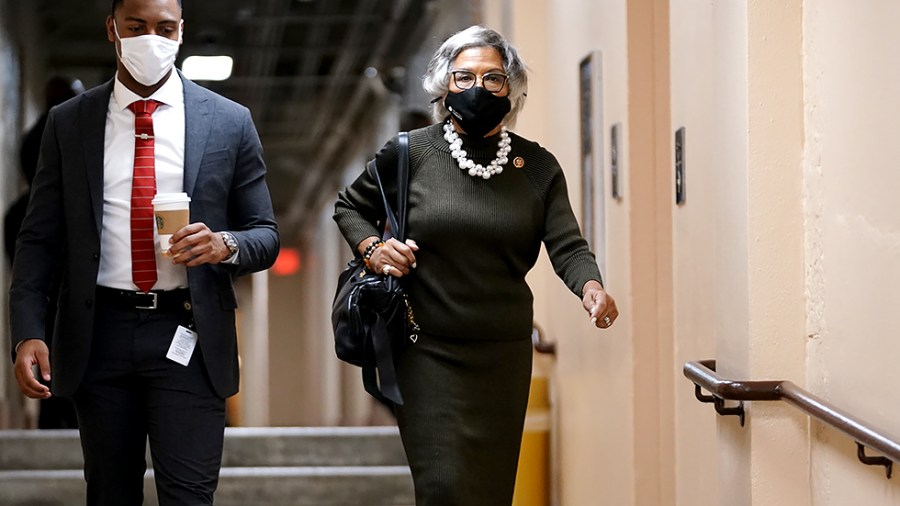 Rep. Joyce Beatty (D-Ohio) arrive for a closed-door Democratic caucus meeting on Tuesday, September 28, 2021.