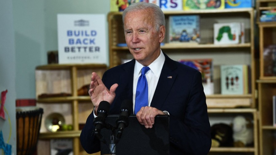 President Joe Biden promotes his Build Back Better Agenda, highlighting the importance of investing in child care, during a speech at the Capitol Child Development Center in Hartford, Conn.