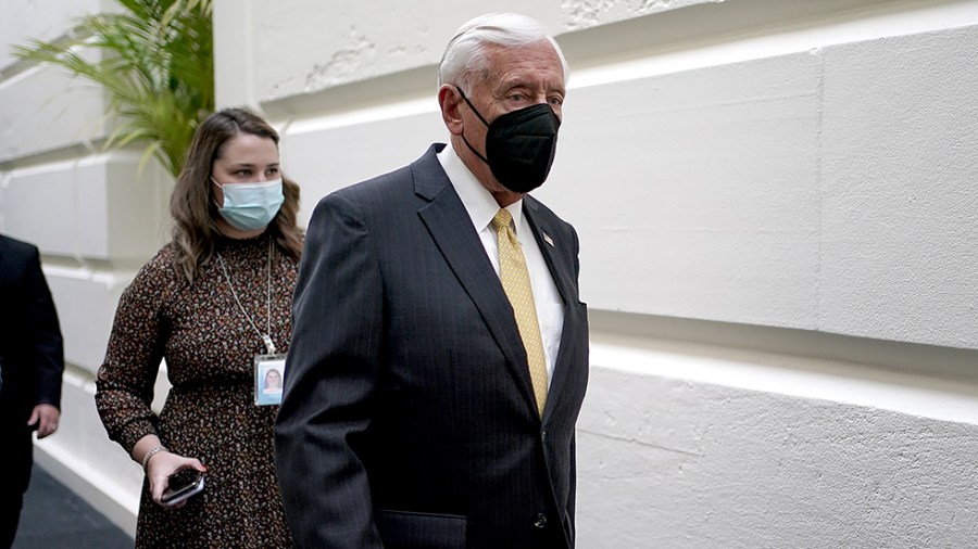 House Majority Leader Steny Hoyer (D-Md.) arrives for a closed-door Democratic caucus meeting on Tuesday, October 26, 2021.