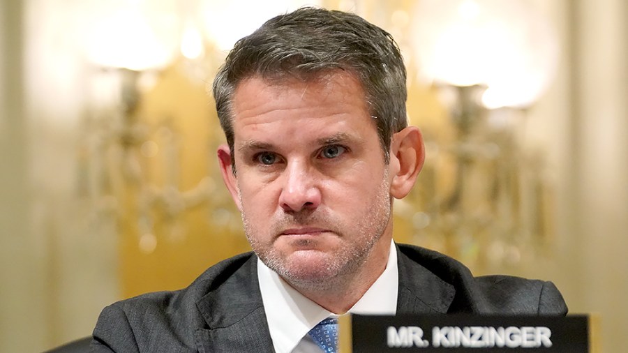 Rep. Adam Kinzinger (R-Ill.) is seen during a Jan. 6 House Select Committee hearing to consider holding former Trump White House chief strategist Stephen Bannon in contempt of Congress on Tuesday, October 19, 2021.