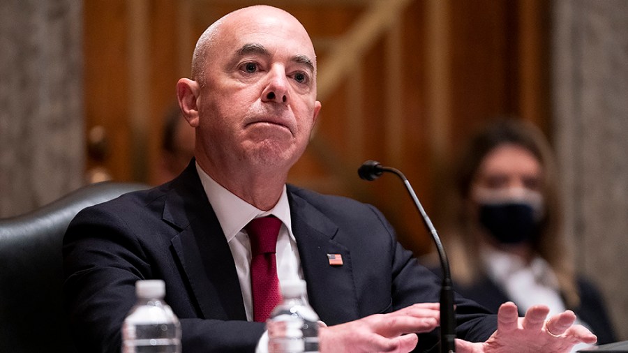 Secretary of Homeland Security Alejandro Mayorkas answers a question from Sen. Ron Johnson (R-Wis.) regarding Title 42 during a Senate Homeland Security & Governmental Affairs Committee hearing to discuss security threats 20 years after 9/11.