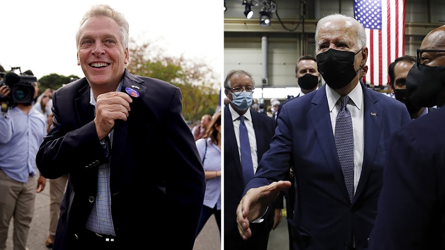 Virginia Democratic gubernatorial candidate Terry McAuliffe and President Biden