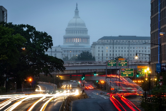 A view of the U.S. Capitol during morning rush hour
