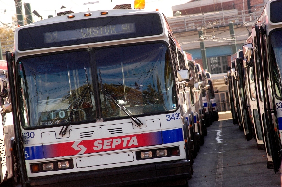 Buses sit idle at SEPTA's (Southeastern Pennsylvania Transportation Authority) Frankford Transportation Center