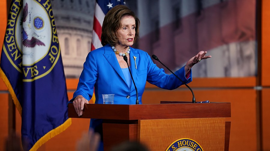 Speaker Nancy Pelosi (D-Calif.) addresses reporters during her weekly press conference on Tuesday, October 12, 2021.