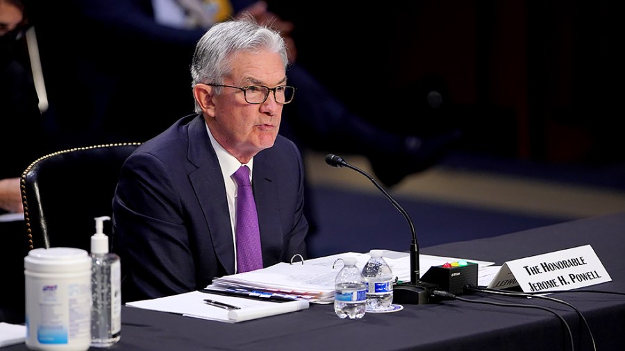 Federal Reserve Chairman Jerome Powell is seen during a Senate Banking, Housing, and Urban Affairs Committee hearing to discuss oversight of the CARES Act within the Federal Reserve and Department of Treasury on Tuesday, September 28, 2021.