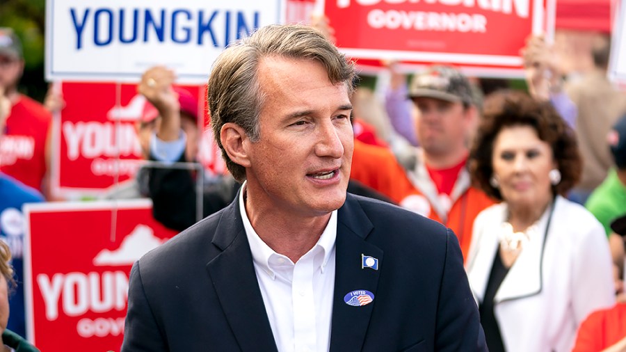 Virginia Republican gubernatorial candidate Glenn Youngkin addresses reporters after casting his ballot during early voting at the Fairfax County Government Center in Fairfax, Va., on Thursday, September 23, 2021.