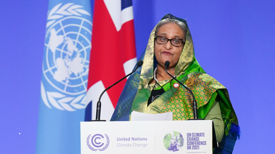 Sheikh Hasina, prime minister of Bangladesh delivers an address during the COP26 Summit