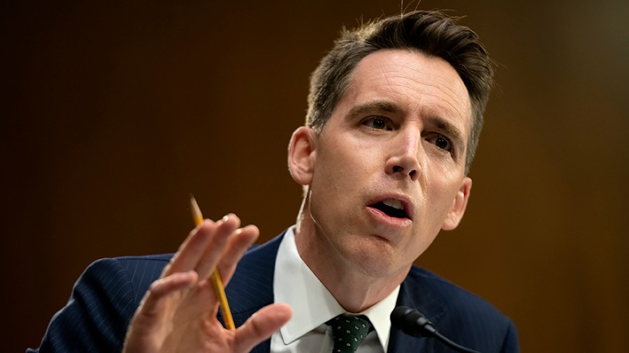 Sen. Josh Hawley (R-Mo.) questions Secretary of Homeland Security Alejandro Mayorkas during a Senate Judiciary Committee oversight hearing of the Homeland Security Department on Tuesday, November 16, 2021.