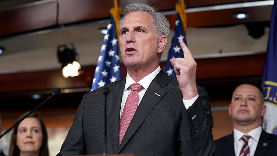 House Minority Leader Kevin McCarthy (R-Calif.) addresses reporters during a press conference on Wednesday, November 3, 2021 to discuss last night’s election results.