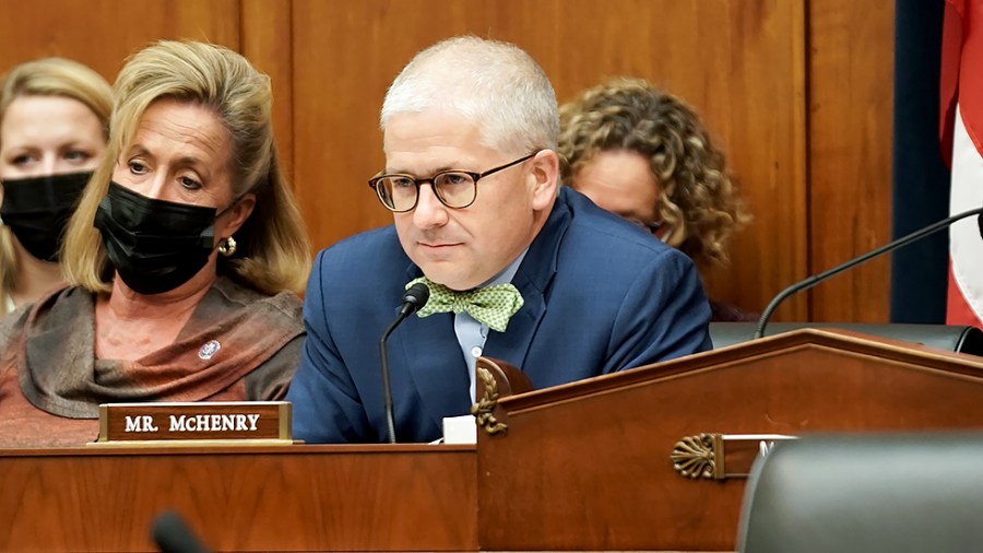 Rep. Patrick McHenry (R-N.C.) questions Consumer Financial Protection Bureau Director Rohit Chopra during a House Financial Services Committee hearing to discuss the semi-annual report of the bureau on Wednesday, October 27, 2021.