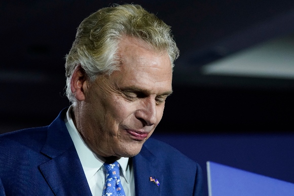 Democratic gubernatorial candidate Terry McAuliffe prepares to speak at an election night party