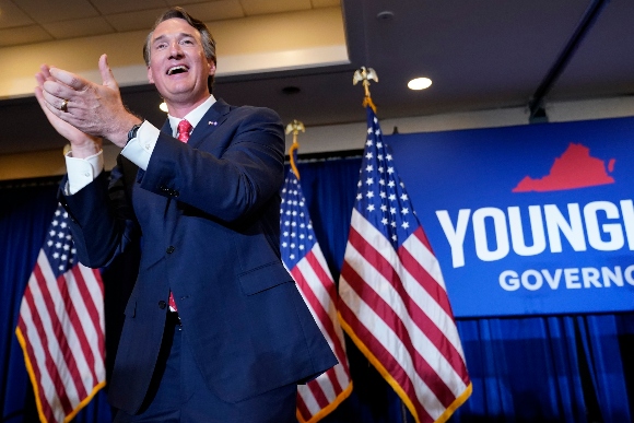 Virginia Gov.-elect Glenn Youngkin arrives to speak at an election night party