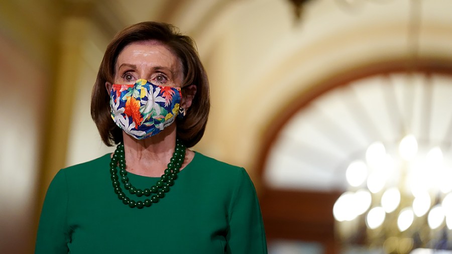 Speaker Nancy Pelosi (D-Calif.) is seen during a photo op with Roberto Fico, President of the Chamber of Deputies of the Republic of Italy, prior to a meeting on Wednesday, November 3, 2021.