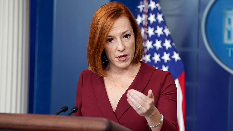 White House press secretary J Psaki addresses reporters during the daily briefing at the White House on Monday, November 15, 2021. 