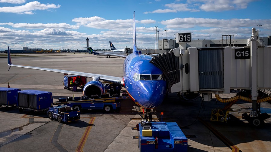 A Southwest Airlines Boeing 737-700 is seen at Miami International Airport on in Miami Fla., on Saturday, November 6, 2021.