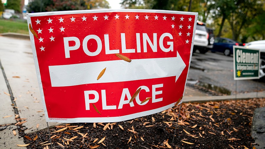 A polling station is seen at the Arlington Arts Center in Arlington, Va., on Tuesday, November 2, 2021. Virginia is voting for governor, state house and senate races.