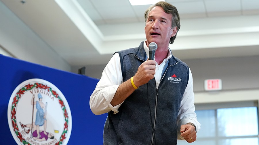 Virginia Republican gubernatorial candidate Glenn Youngkin speaks to supporters and potential voters during a meet and greet at Manassas Park Community Center in Manassas, Va., on Saturday, October 30, 2021.